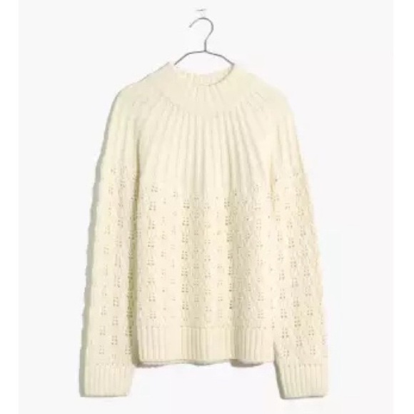 Madewell Pointelle Stitch-Mix Mockneck Sweater M Antique Cream - Picture 1 of 9